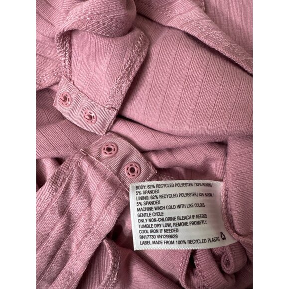 Pink Ribbed Tie-Front Bodysuit Wild Fable Polyester Blend Short Sleeve Medium - Picture 5 of 6